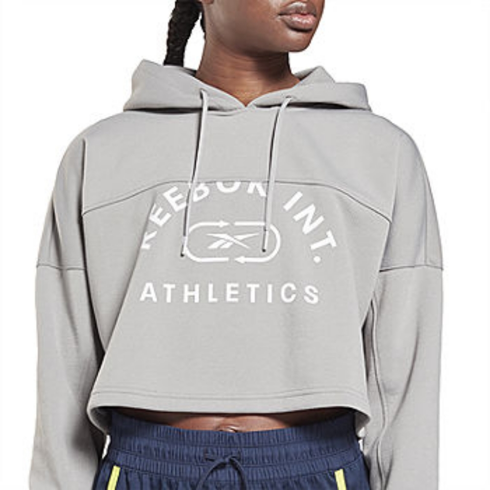 Reebok Women's Cropped Gray Athletic Hoodie Sz 1X